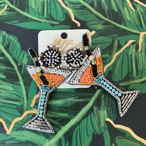 Beaded Cocktail Earrings - Orange and Black